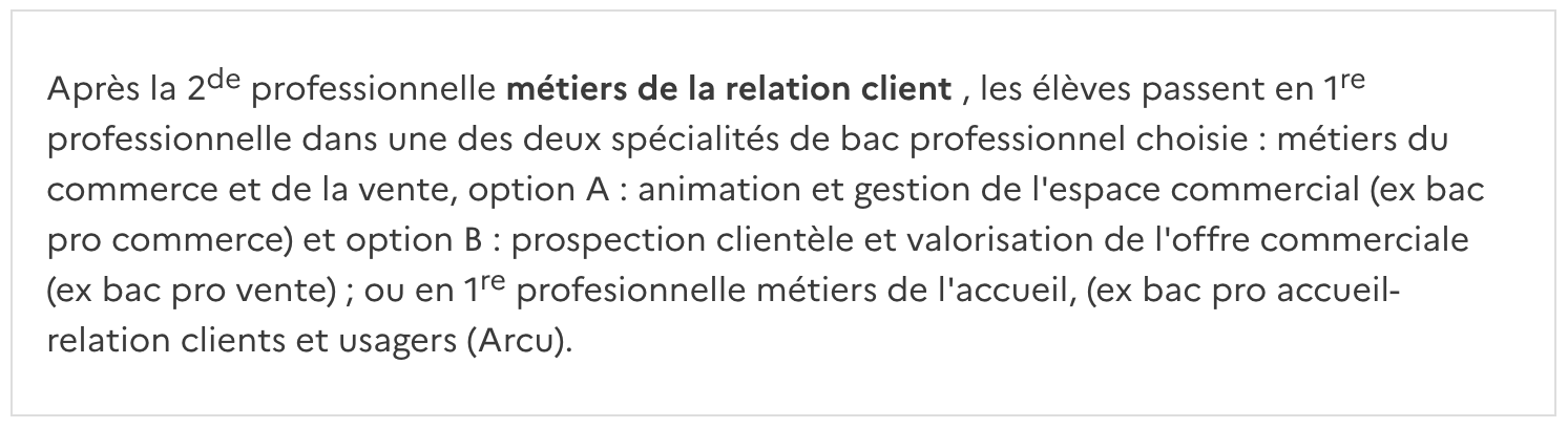 Description des poursuites d'études possibles